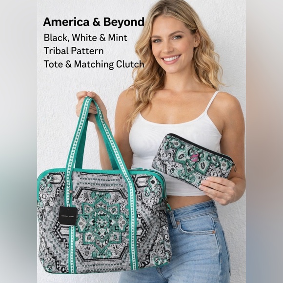 America & Beyond tote bagwith a matching clutch NWT